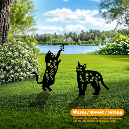 4 Pack Cat Metal Garden Decorative Stakes (4 Count)
