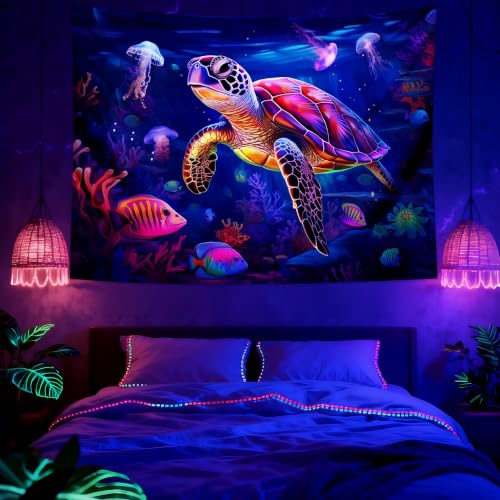 Blacklight Turtle Tapestry
