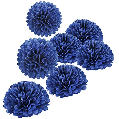 10" Navy Blue Tissue Pom Poms DIY Tissue Paper Flowers for Birthday Wedding Baby Shower Tea Party Dessert Table Decoration (18 Count)