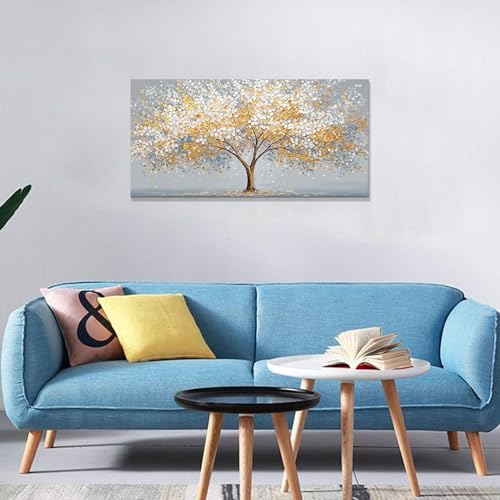 Canvas Wall Art Decor Gold Silver Tree of Life Canvas Art Wall Decor For Living Room Modern Botanical Nature Canvas Prints Elegant Metallic Leaf Tree Wall Art Decor For Bedroom Home Office Decor 20"×40"
