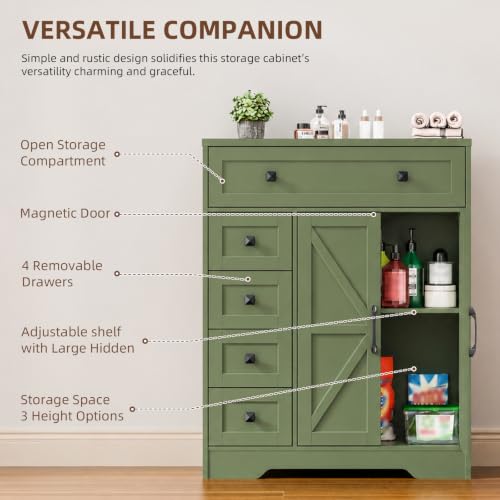 Farmhouse Storage Cabinet with 2 Doors and 5 Drawers