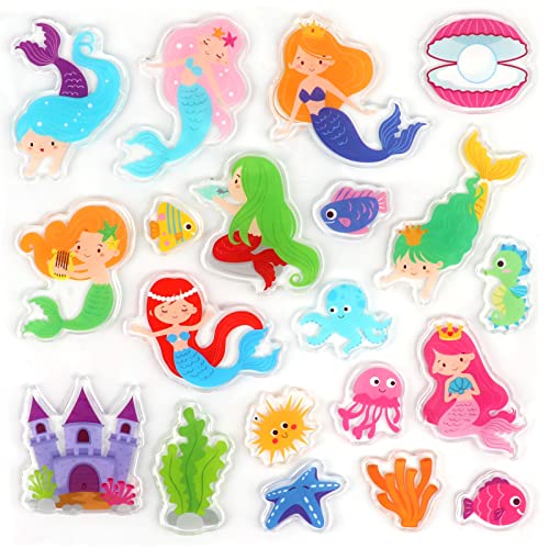 20 PCS Mermaids Thick Window Gel Clings for Kids Toddlers (20 Count)