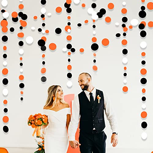 46Ft Orange Black Circle Dot Garland Black Orange and White Polka Dot Hanging Paper Streamer for Birthday Wedding Bridal Shower Fall Autumn Halloween Thanksgiving Party Decorations Supplies