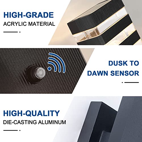 Dusk to Dawn Sensor Outdoor Wall Lights Up Down Porch Lights Modern Exterior Light Fixtures Photocell Waterproof Black Aluminum Housing for Front Porch