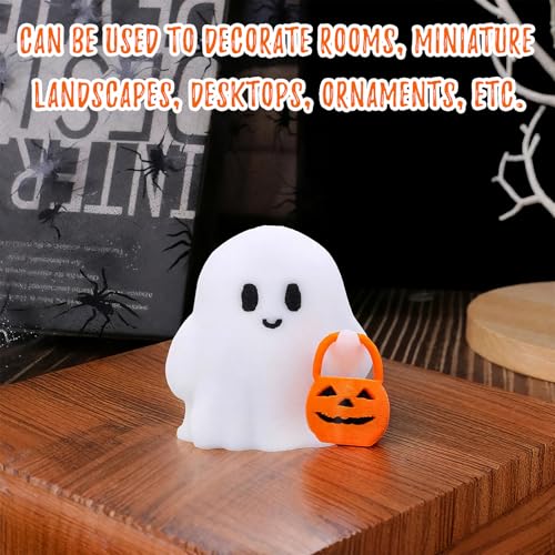 Halloween Ghost Figurines 3D Printing Halloween Table Decorations Cartoon White Spooky Carrying Pumpkin Statue Small Mini Little Ghost Figurine Holiday Table Centerpieces for Home Tabletop Decor