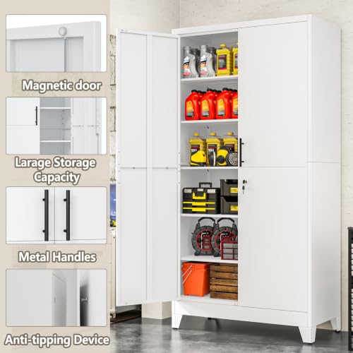 Metal Kitchen Pantry Storage Cabinet with Lock Doors and Shelves