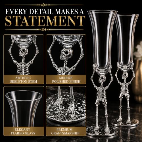 Stemmed Skeleton Champagne Flute Glasses Set of 2 (2 Count)