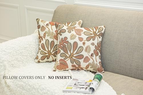 Set of 2 Jacquard Tropical Leaf Pattern Throw Pillow Covers Decorative Pillowcase 20X20 Inches (2 Count)