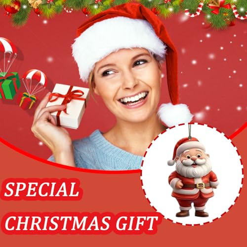 12Pcs Christmas Ornaments Plane Acrylic Cute Santa Claus Xmas Tree Hanging Decorations Plastic Pendant Ornaments for Xmas Tree Accessories Party DIY Decor