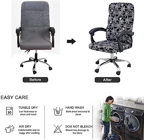 Halloween Office Chair Covers Gothic Spider Web Spooky Spider on Black Horror Theme Print Stretchable Slipcover for Modern Simplism Style High Back Boss Chair