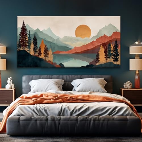 Large Abstract Boho Canvas Wall Art For Living Room Decor 29"×58"