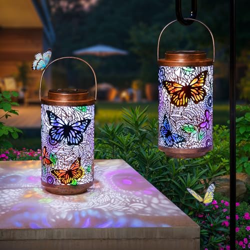 2Pack Solar Outdoor Lanterns Waterproof Butterfly Garden Gifts for Women (2 Count)