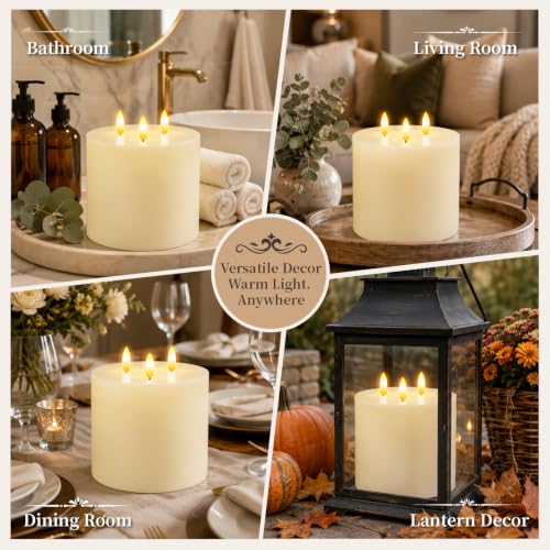 3 Wick Extra Large Flameless Pillar Candles with Timer Remote
