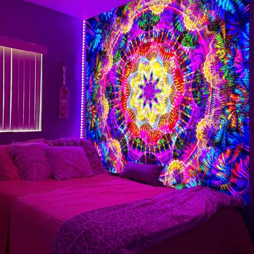Blacklight Mandala Tapestry for Bedroom