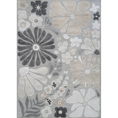 Outdoor Rug 9x12 Large Modern Floral Tropical Area Rugs for Outdoor and Indoor Patio Easy to Clean Non Shedding Living Room Porch Garden Washable Outside Carpet (108 Sq Ft)