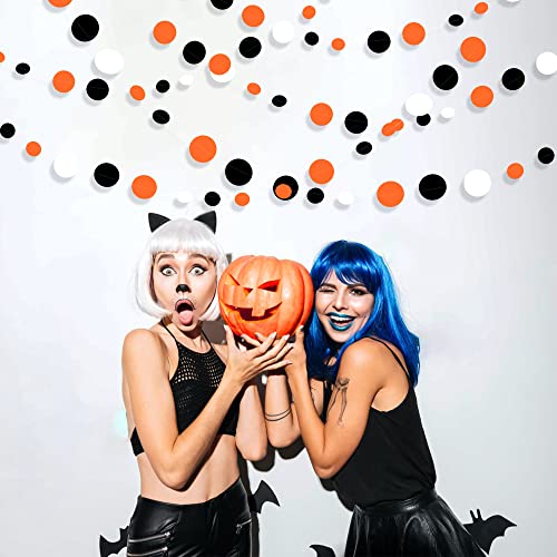 46Ft Orange Black Circle Dot Garland Black Orange and White Polka Dot Hanging Paper Streamer for Birthday Wedding Bridal Shower Fall Autumn Halloween Thanksgiving Party Decorations Supplies