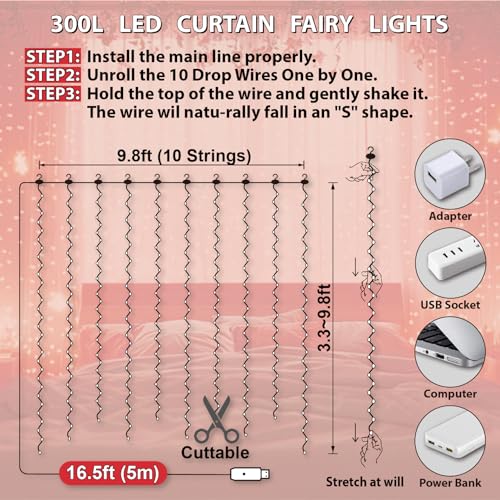 300LED Fairy Curtain Lights