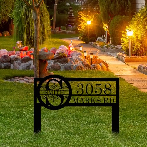Personalized Metal Yard Address Sign with Last Name and Monogram