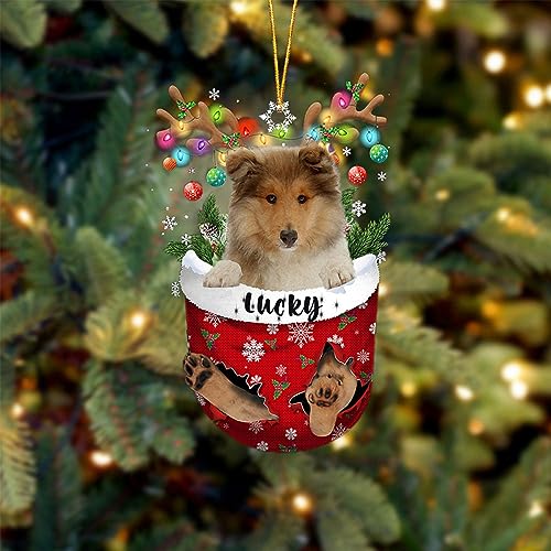 Rough Collie 2 in Snow Pocket Christmas Tree Ornament