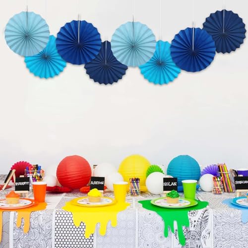 Baby Blue Party Decorations Light Blue Hanging Round Paper Fans Set 12in (30 Count)