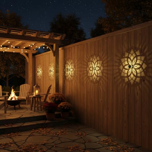 2 Pack Solar Fence Lights Metal Solar Powered Outdoor Wall Deck Step Lights Mandala Theme Waterproof Fence Light for Garden Post Patio Backyard Yard Decor (2 Count)