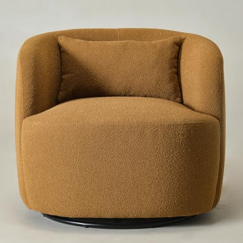 34" W Boucle Swivel Barrel Chair with Toss Pillow