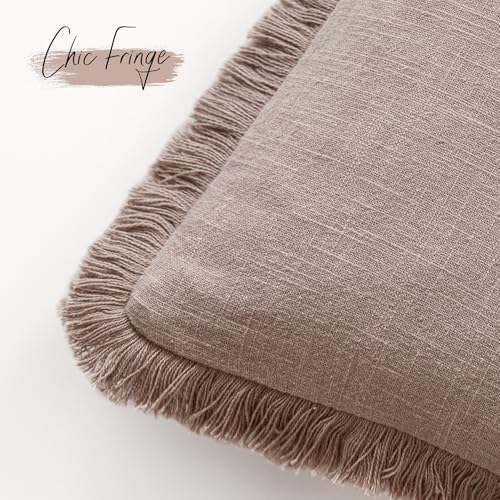 Decorative Linen Fringe Throw Pillow Covers 22×22 Dusty Pink (2 Count)