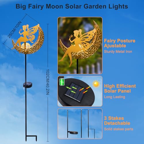 Fairy Moon Solar Lights Outdoor Garden Gifts for Mom Yard Decorations Stakes Lights