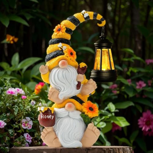 Solar Bee Garden Gnomes with LED Lantern