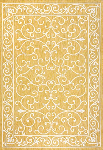 Vintage Filigree Indoor Outdoor Area Rug 3X5 Yellow