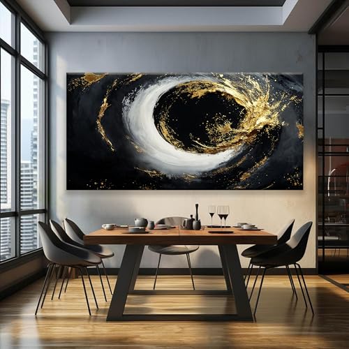 Large Abstract Wall Art For Living Room Black And Gold Wall Art Modern Canvas Art Wall Decor 29" X 58" Painting Abstract Art For Bedroom Hotel Office Apartment Home Decoration
