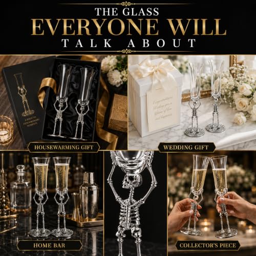 Stemmed Skeleton Champagne Flute Glasses Set of 2 (2 Count)