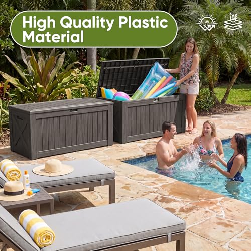 Resin Deck Box 120 Gallon Waterproof Large Outdoor Storage Box