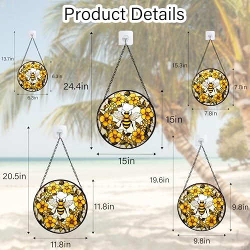 Bee Wreath Stained Glass Window Hanging Suncatcher Gifts for Women 9.8"