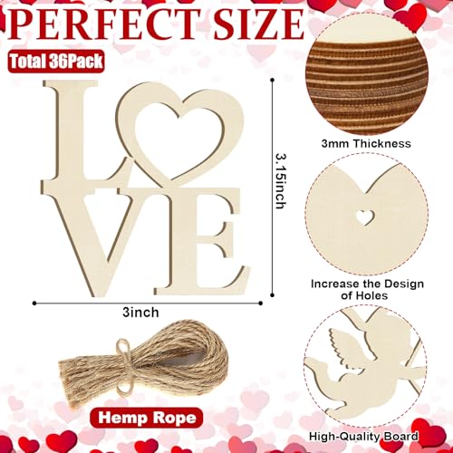 36PCS Wooden Heart Ornaments to Paint Valentine's Day Craft (36 Count)