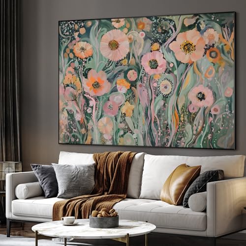46"x60" Extra Large Framed Wall Art Whimsical Garden Bloom