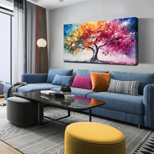 Colorful Tree Canvas Wall Art for Living Room Bedroom Home Office Orange and Pink Tree Picture Modern Artwork Ready to Hang Size 30x60