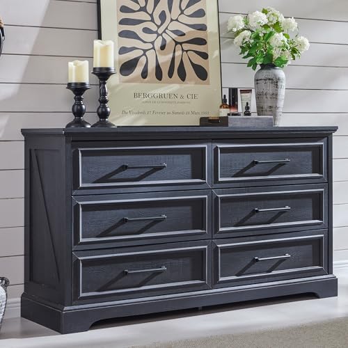 52" Wide Farmhouse 6 Drawer Dresser for Bedroom