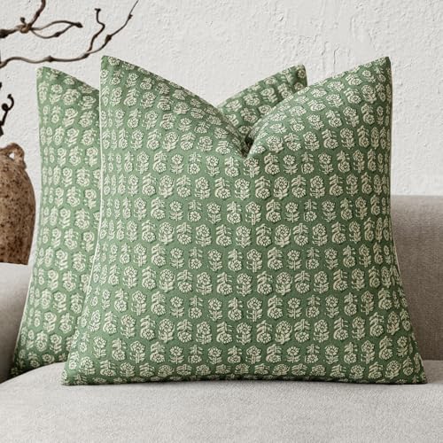 Decorative Floral Print Throw Pillow Covers 22×22 Forest Green (2 Count)