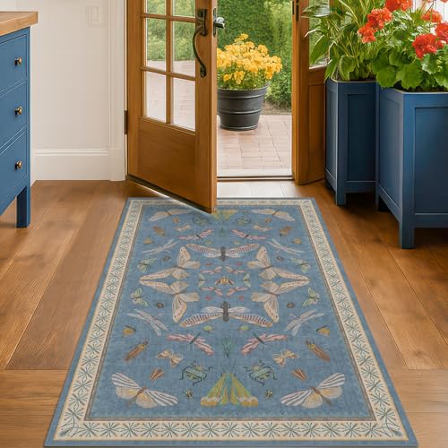 Washable Blue Rugs for Bedroom Bedside (12 Sq Ft)