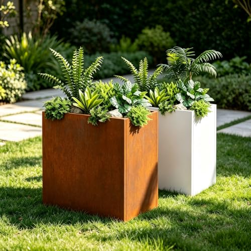 Corten Steel Planter 24" L x 10" W x 24" H Rusted Metal Rectangular Planter