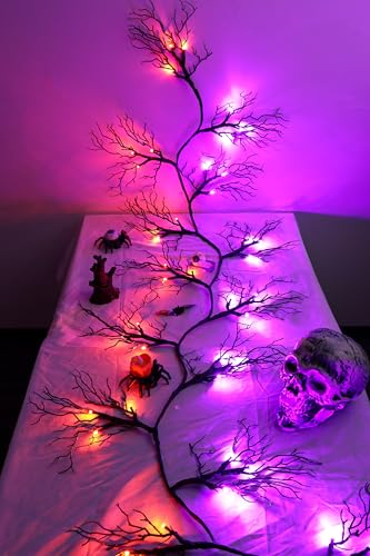 9 FT 66 LED Willow Vine Twig Decor Black Halloween Garland with Orange Purple Lights