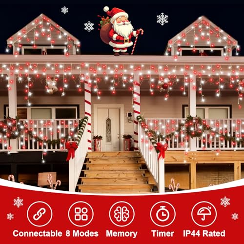 Red and White Icicle Lights for Outside (33 Foot)