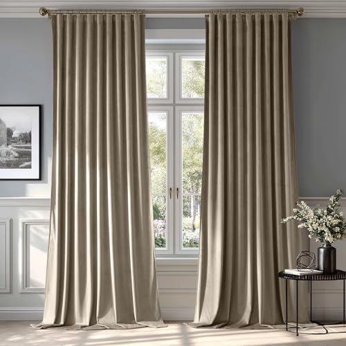 Taupe Velvet Pinch Pleat Blackout Curtains W52 X L90 Inches (2 Count)