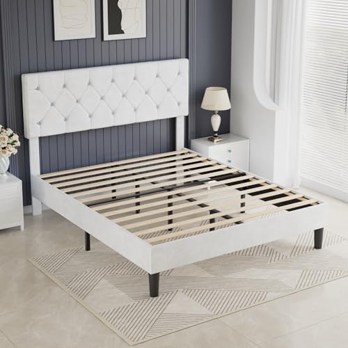 Queen Size Bed Frame with Diamond Tufted Headboard