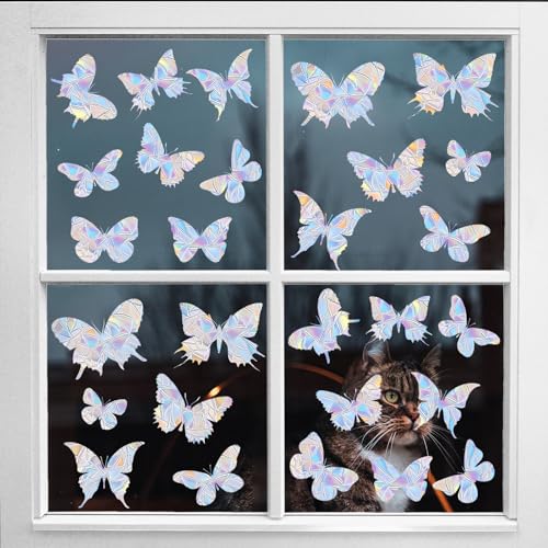 56 Pcs Butterfly Rainbow Prism Window Stickers for Birds (4 Count)