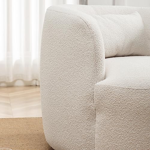 34" W Boucle Swivel Barrel Chair with Toss Pillow
