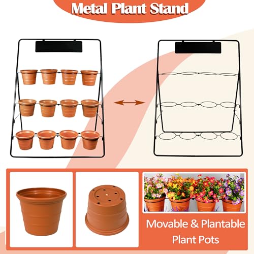 3 Tier Metal Plant Stand with 12 Pots Indoor Outdoor Garden Rack