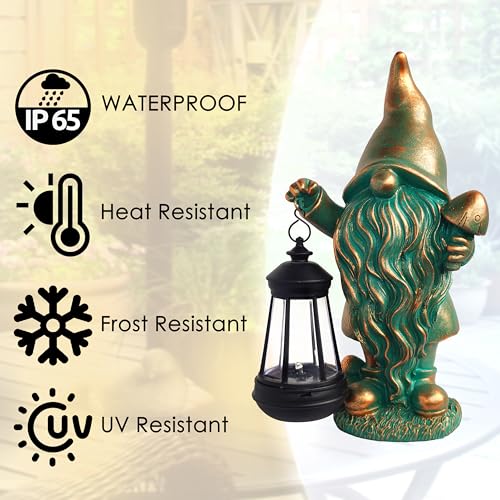 JOYBEE Garden Statues Gnomes with Solar Lantern Outdoor Decor