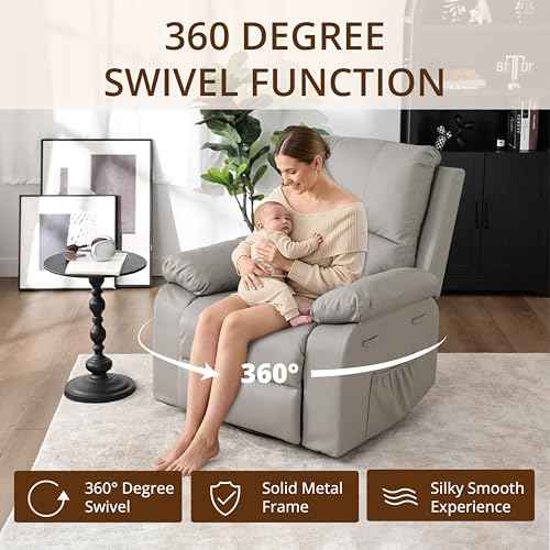 360° Swivel Rocking Leather Recliner Chair for Adults